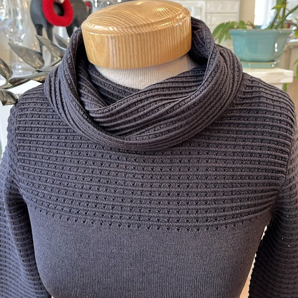 NWT Bebe black fitted knit sweater dress with rolled funnel neck and full lining - Picture 2 of 11